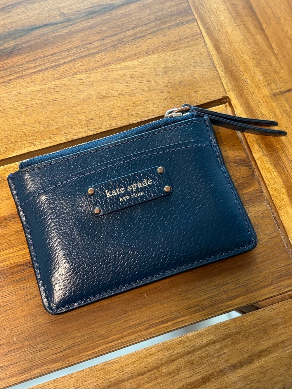 Kate Spade Jeanna Small Zip Card Holder in Petrol Blue Leather